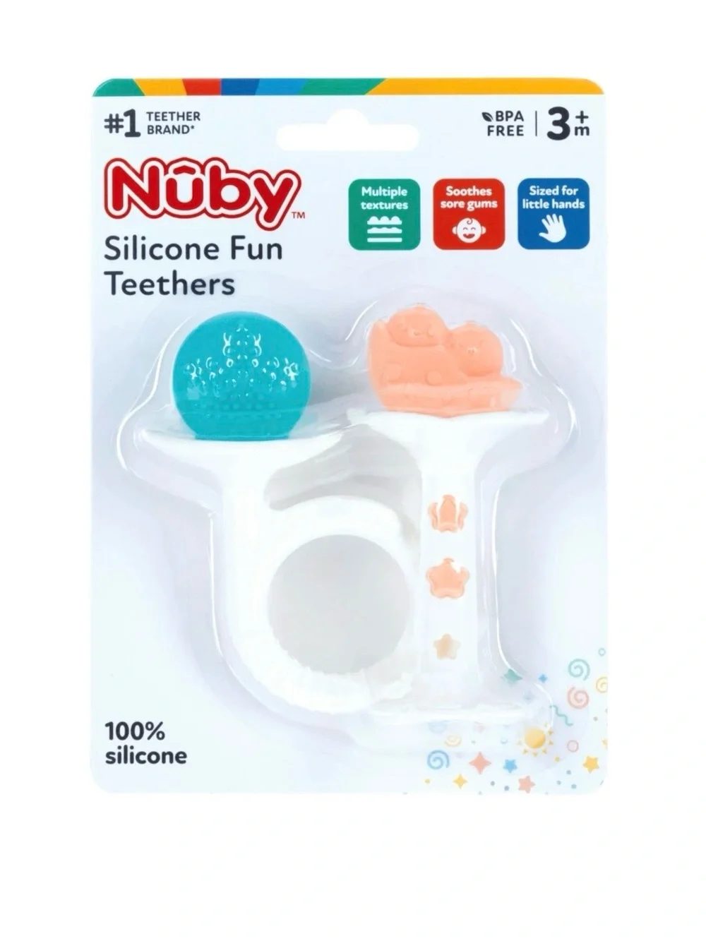Nuby Silicone Fun Teethers — Chick & Tuba Teether Aqua & Peach *NEW*